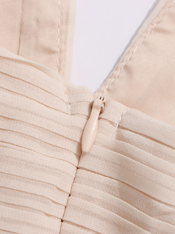 TWOTWINSTYLE Solid Ruched V-neck Sleeveless Long Dress