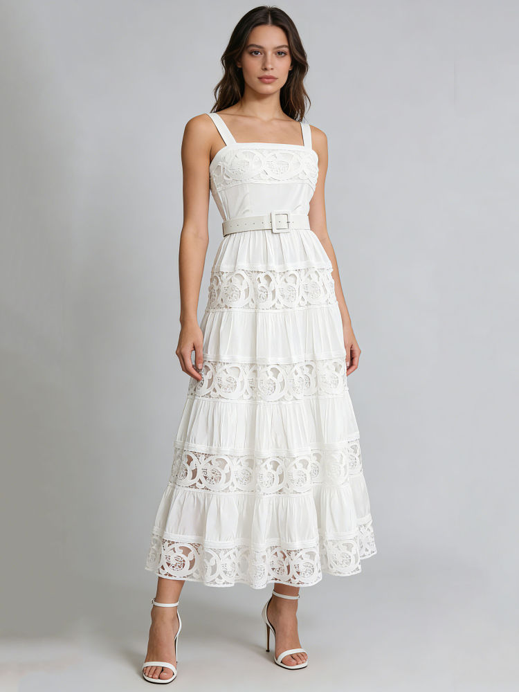 TWOTWINSTYLE Solid Sleeveless Patchwork Belt Designer Dress