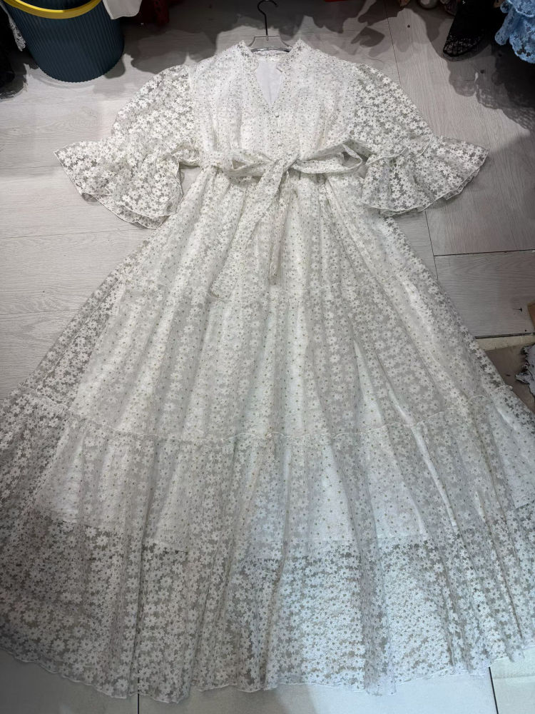 TWOTWINSTYLE V Neck Puff Sleeve High Waist Fashion Dress