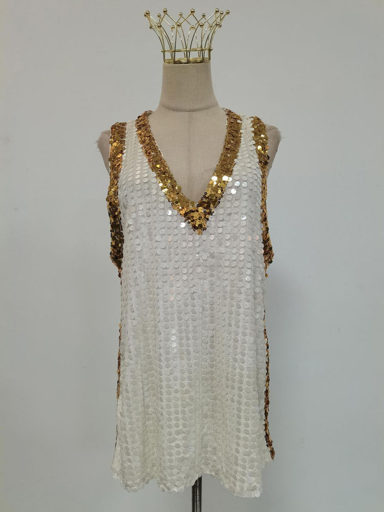 TWOTWINSTYLE Deep V-Neck Patchwork Sequins Chic Mini Dress