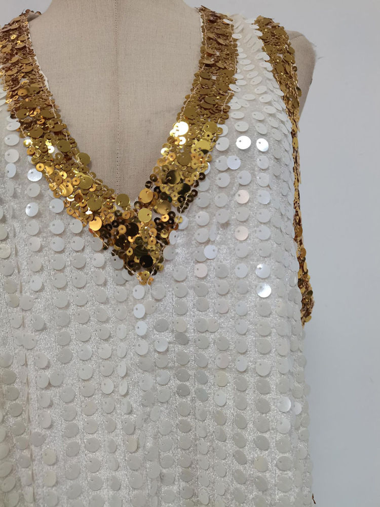 TWOTWINSTYLE Deep V-Neck Patchwork Sequins Chic Mini Dress