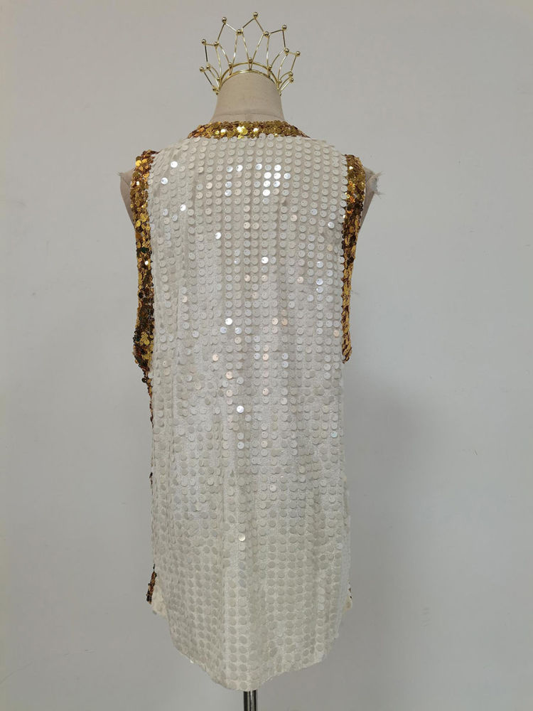 TWOTWINSTYLE Deep V-Neck Patchwork Sequins Chic Mini Dress