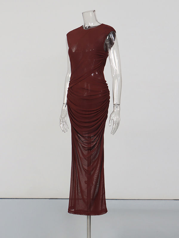 TWOTWINSTYLE Solid Sleeveless Slimming Vintage Midi Dress