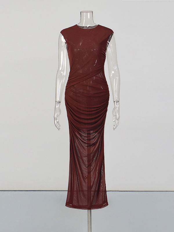 TWOTWINSTYLE Solid Sleeveless Slimming Vintage Midi Dress