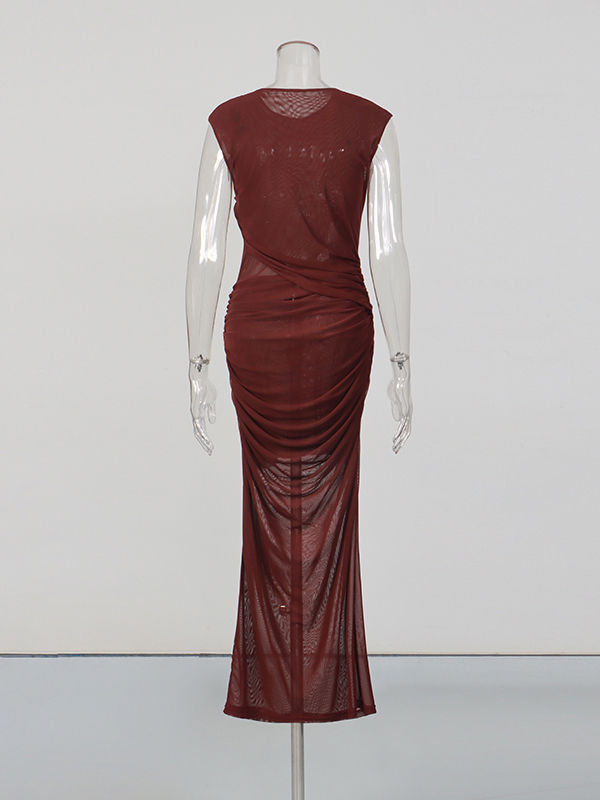 TWOTWINSTYLE Solid Sleeveless Slimming Vintage Midi Dress