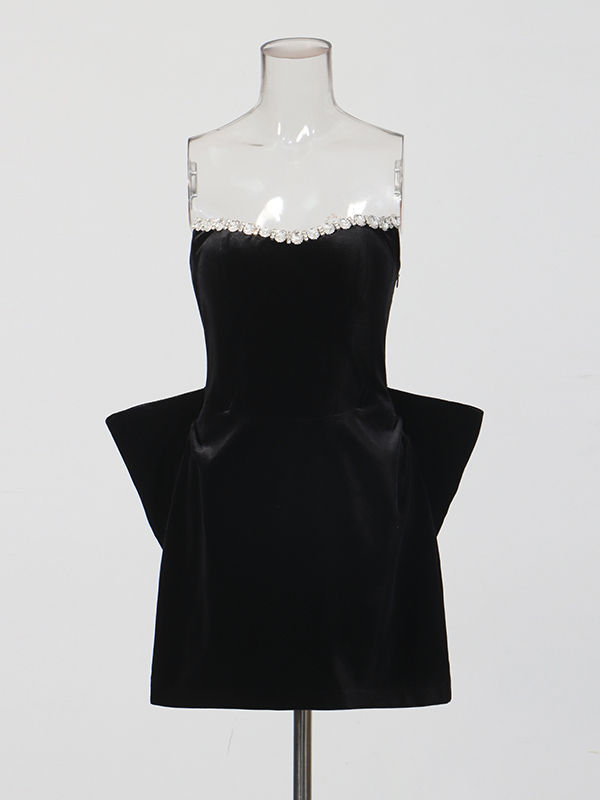 TWOTWINSTYLE Spliced Diamond And Bowknot Fashion Mini Dress