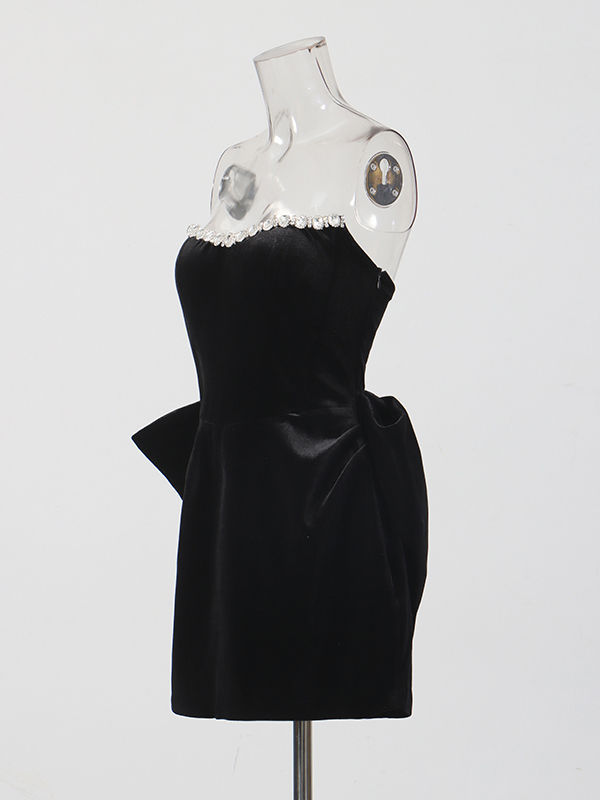 TWOTWINSTYLE Spliced Diamond And Bowknot Fashion Mini Dress