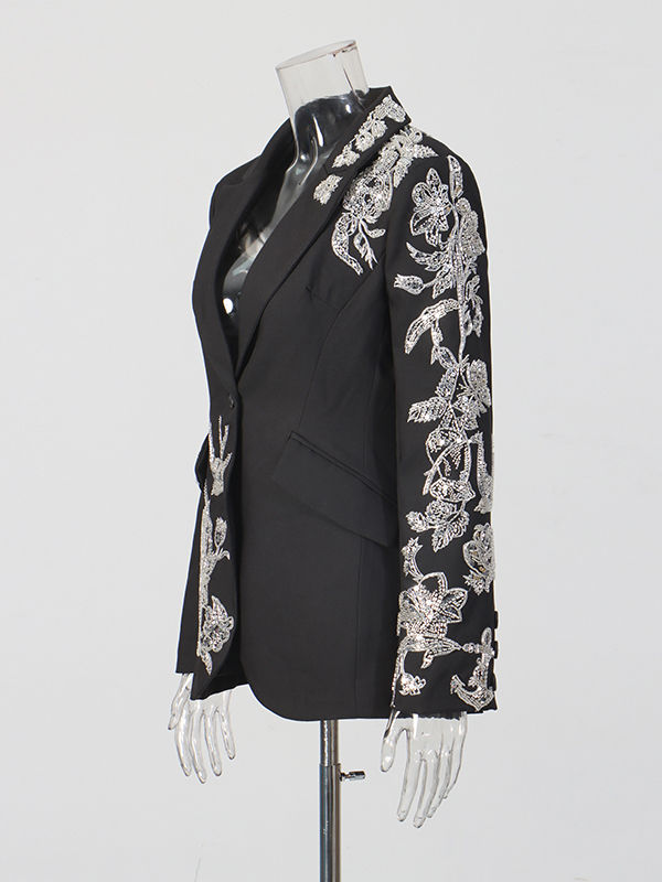 TWOTWINSTYLE Temperament Patchwork Embroidered Flares Lapel Jacket