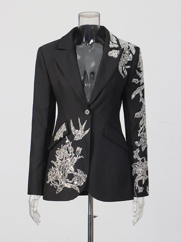 TWOTWINSTYLE Temperament Patchwork Embroidered Flares Lapel Jacket