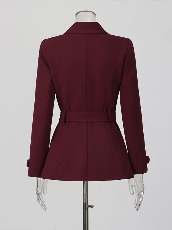 TWOTWINSTYLE Solid Lapel Spliced Belt Temperament Coat
