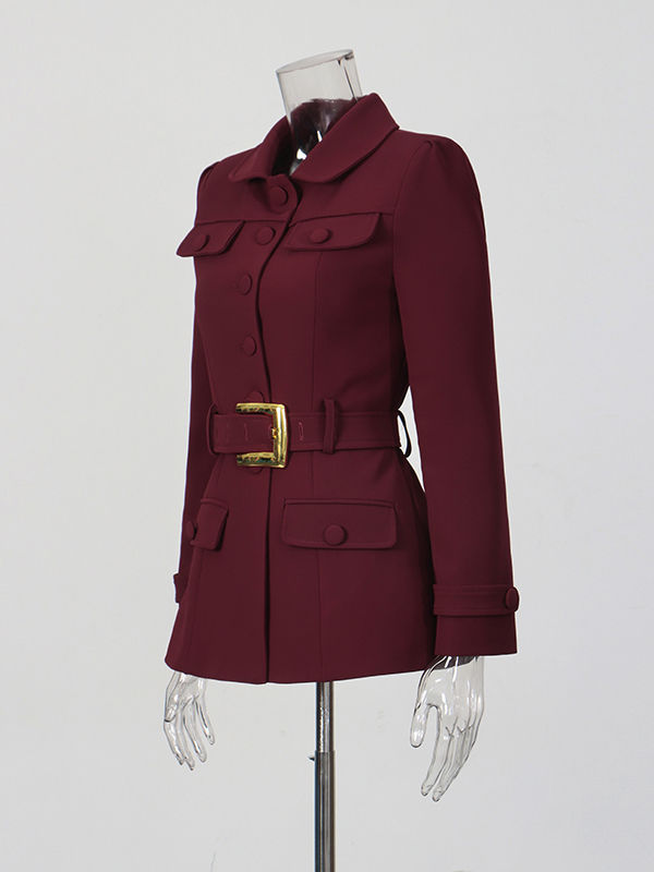 TWOTWINSTYLE Solid Lapel Spliced Belt Temperament Coat