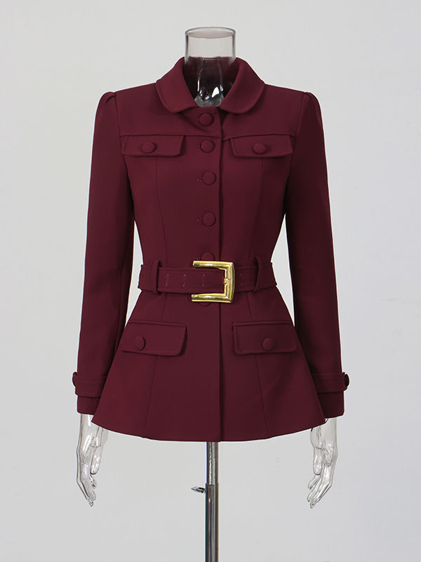 TWOTWINSTYLE Solid Lapel Spliced Belt Temperament Coat