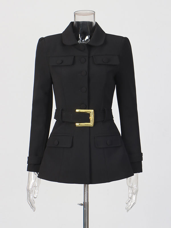 TWOTWINSTYLE Solid Lapel Spliced Belt Temperament Coat