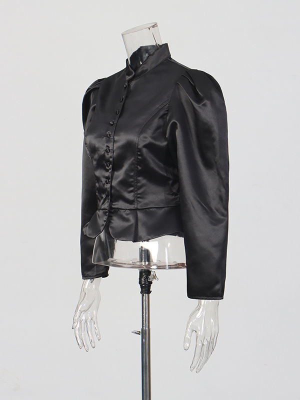TWOTWINSTYLE Stand Collar Spliced Single Breasted Chic Crop Coat