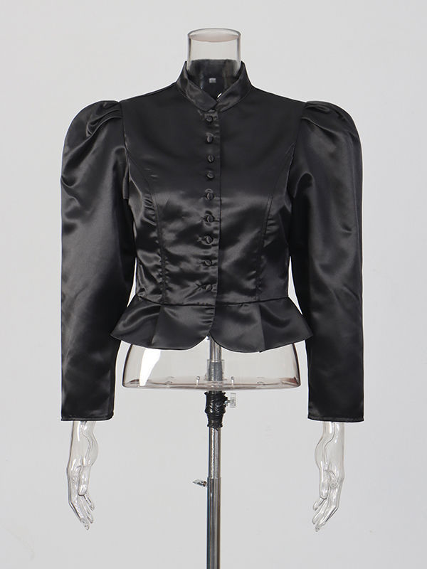 TWOTWINSTYLE Stand Collar Spliced Single Breasted Chic Crop Coat