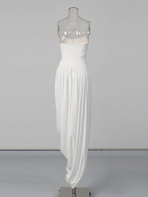 TWOTWINSTYLE Backless Side Split Ruched Chic Midi Dress