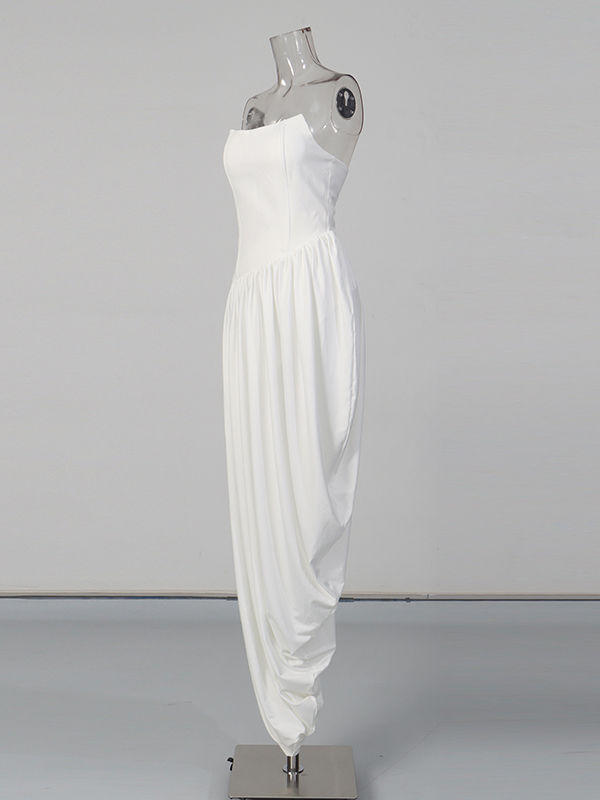 TWOTWINSTYLE Backless Side Split Ruched Chic Midi Dress