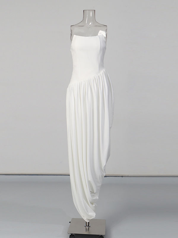 TWOTWINSTYLE Backless Side Split Ruched Chic Midi Dress