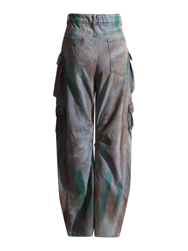 TWOTWINSTYLE Camouflage Streetwear Fashion Denim Wide Leg Pants