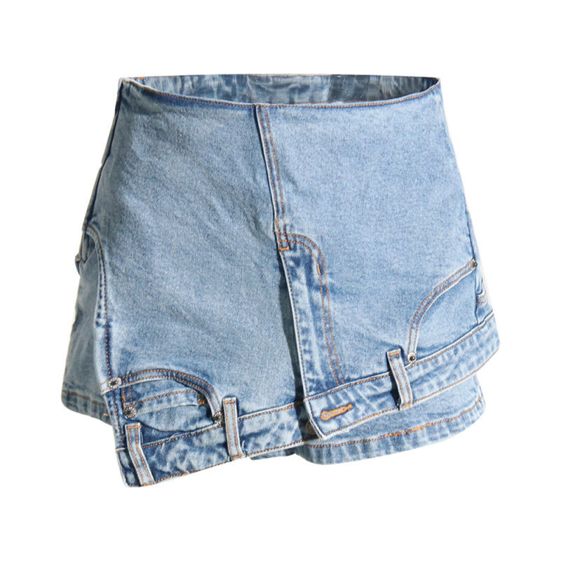 TWOTWINSTYLE Casual Blue Denim Asymmetrical Shorts