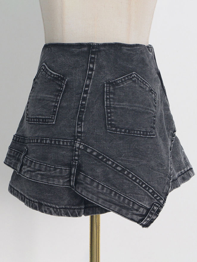 TWOTWINSTYLE Casual Blue Denim Asymmetrical Shorts