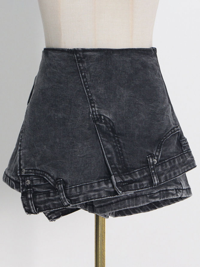 TWOTWINSTYLE Casual Blue Denim Asymmetrical Shorts