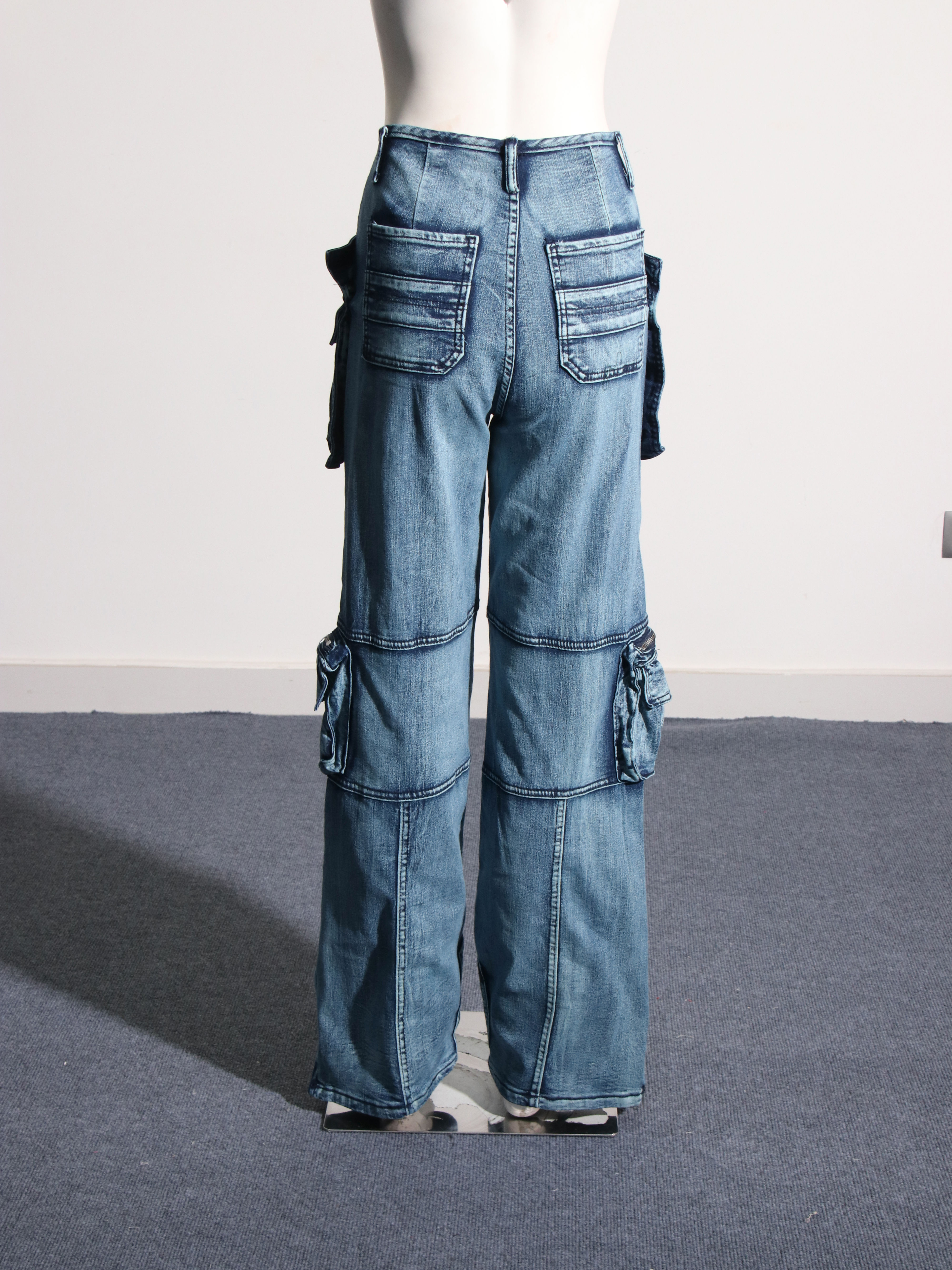 TWOTWINSTYLE High Waist Spliced Pockets Casual Denim Pants