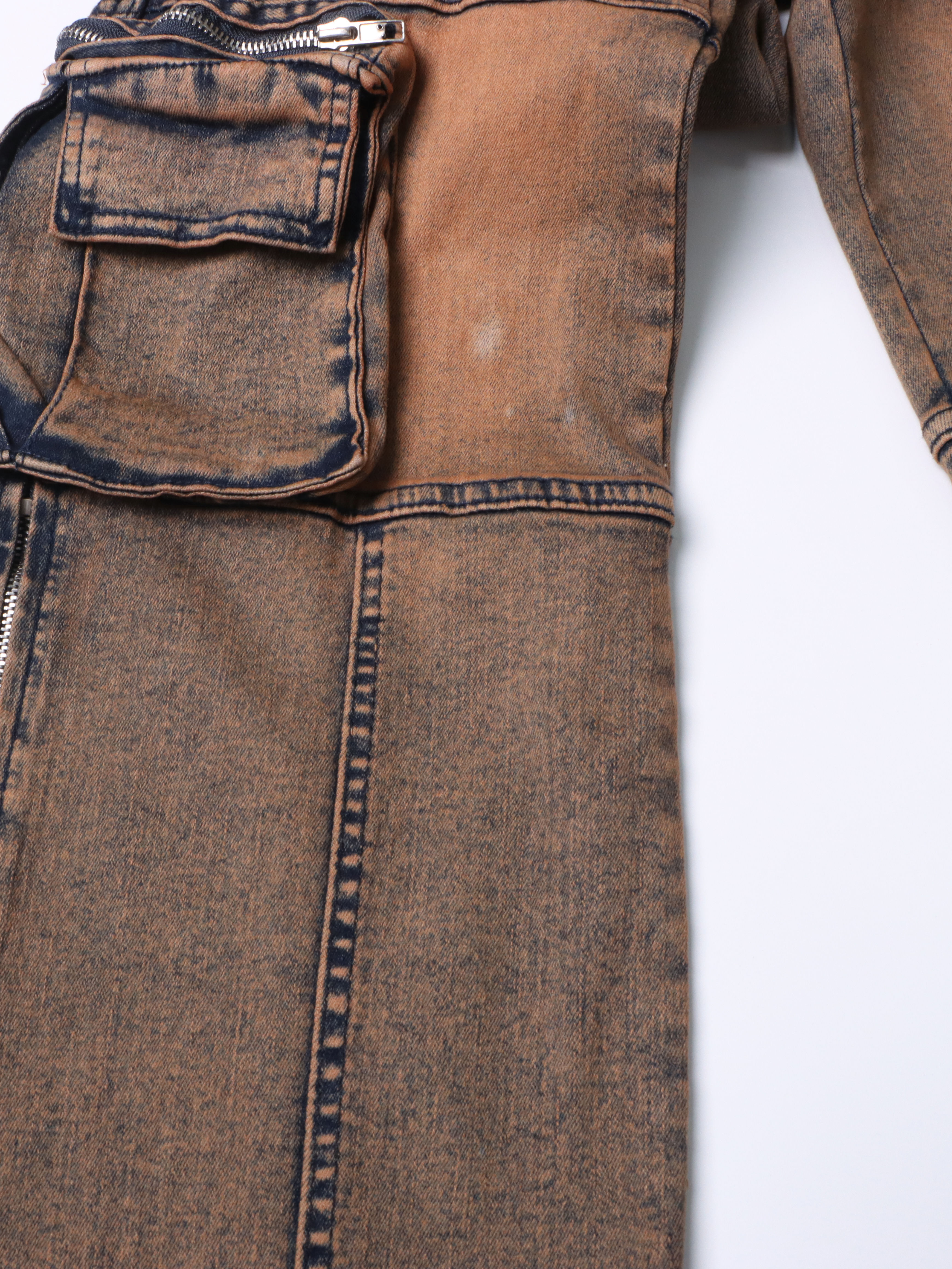 TWOTWINSTYLE High Waist Spliced Pockets Casual Denim Pants