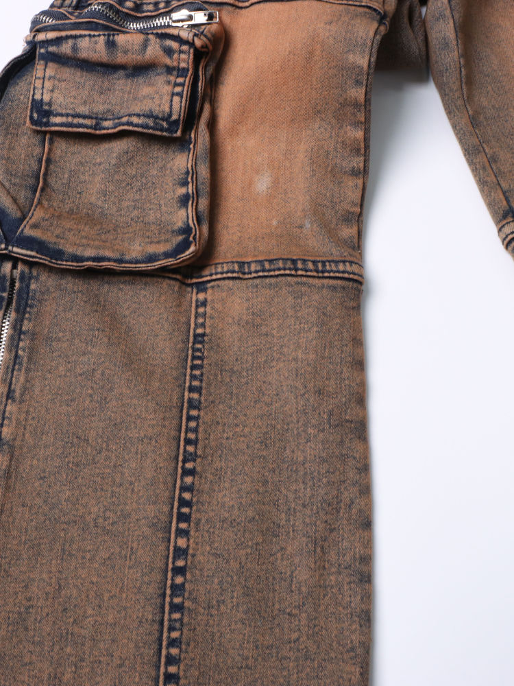 TWOTWINSTYLE High Waist Spliced Pockets Casual Denim Pants