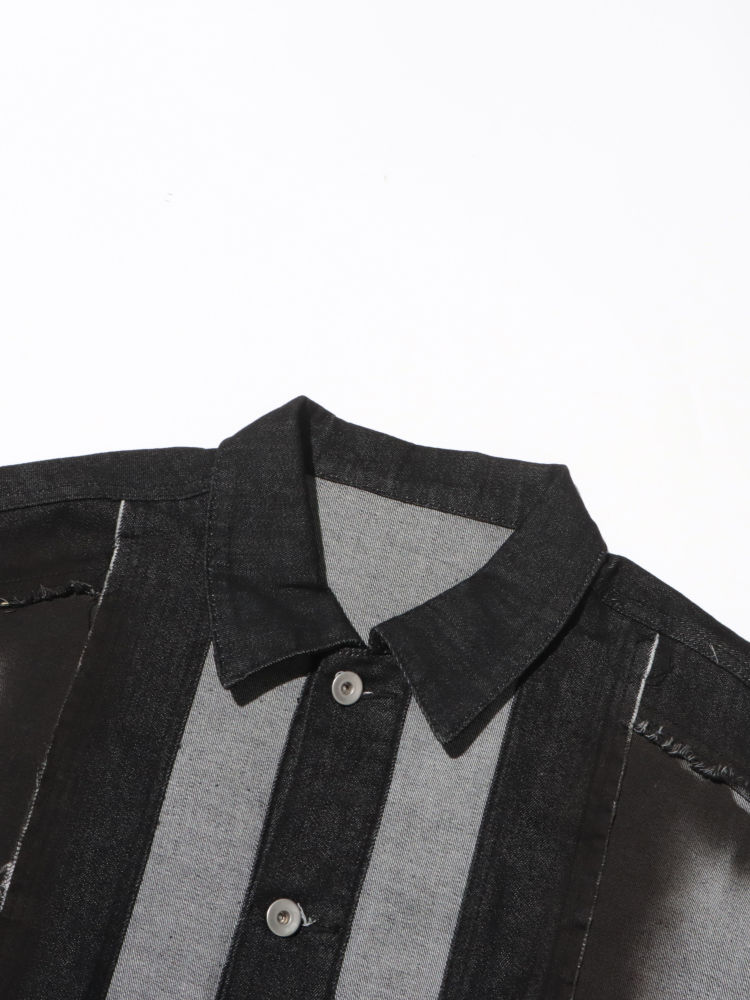 TWOTWINSTYLE Hit Color Lapel Long Sleeve Loose Denim Jacket