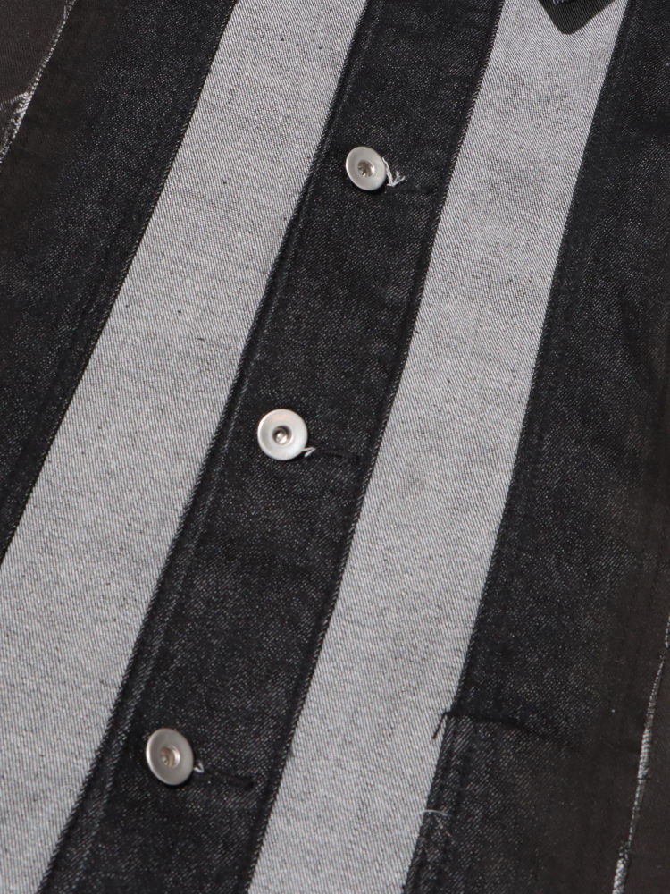 TWOTWINSTYLE Hit Color Lapel Long Sleeve Loose Denim Jacket
