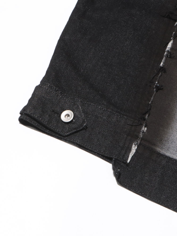 TWOTWINSTYLE Hit Color Lapel Long Sleeve Loose Denim Jacket