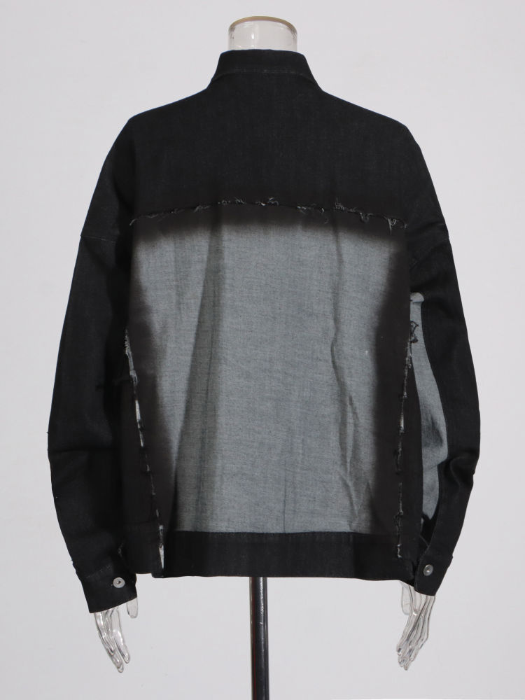 TWOTWINSTYLE Hit Color Lapel Long Sleeve Loose Denim Jacket