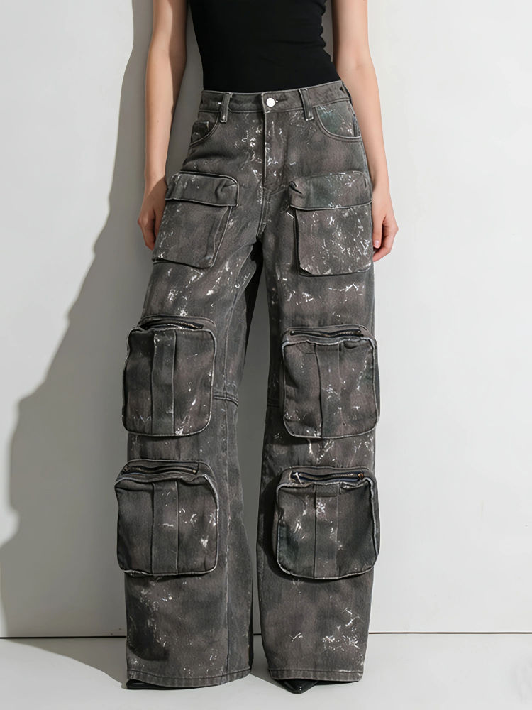 TWOTWINSTYLE Patchwork Pocket Camouflage Fashion Jeans