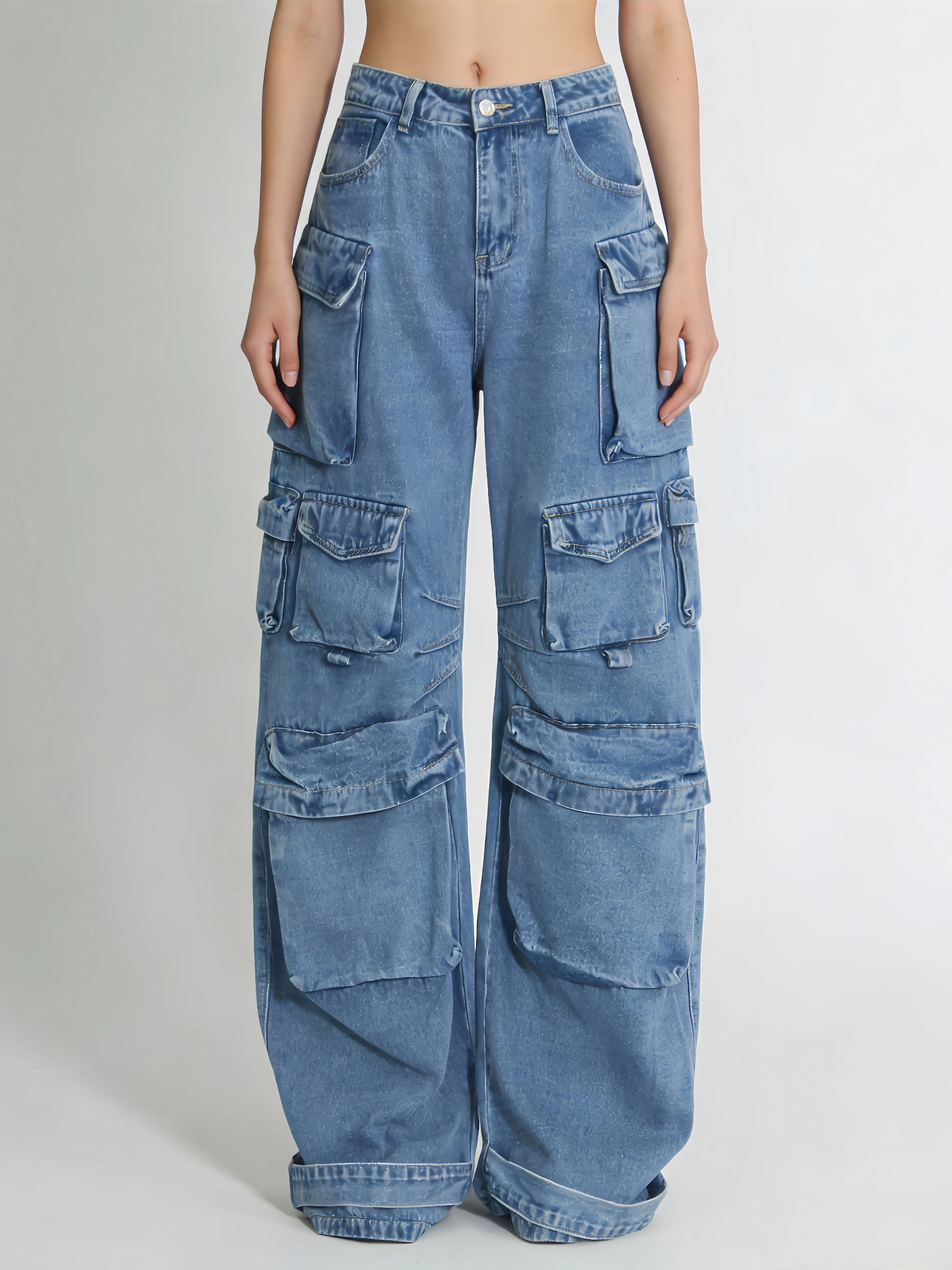 TWOTWINSTYLE Solid High Waist Loose Designer Wide Leg Jeans