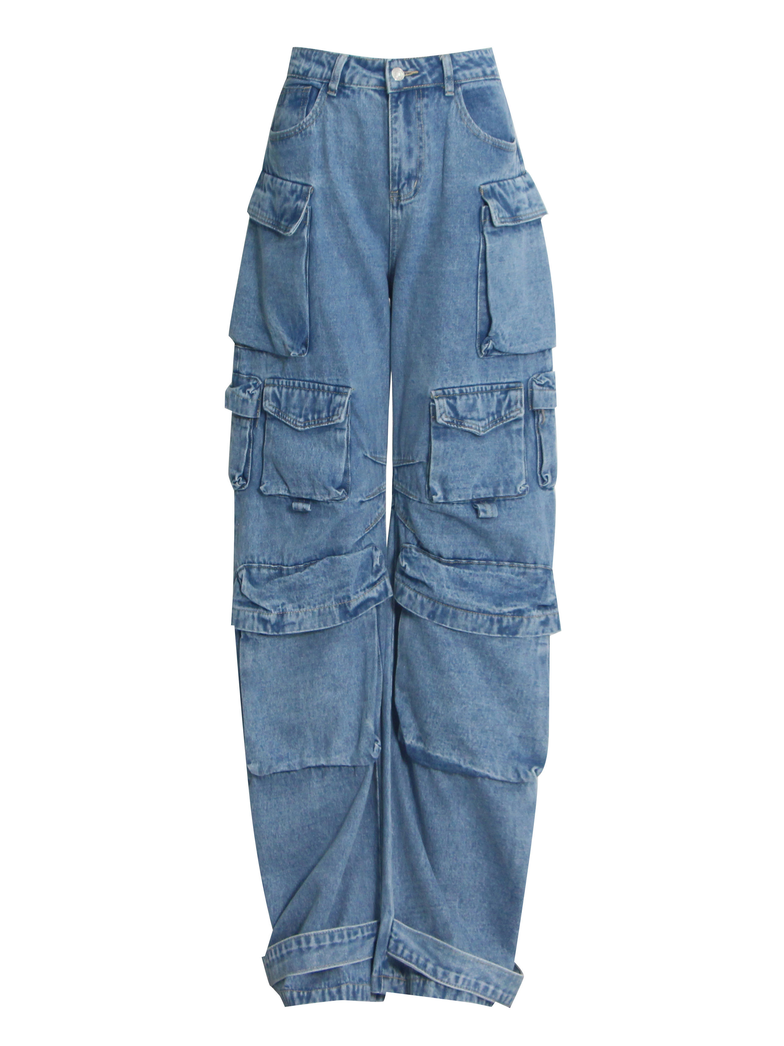 TWOTWINSTYLE Solid High Waist Loose Designer Wide Leg Jeans