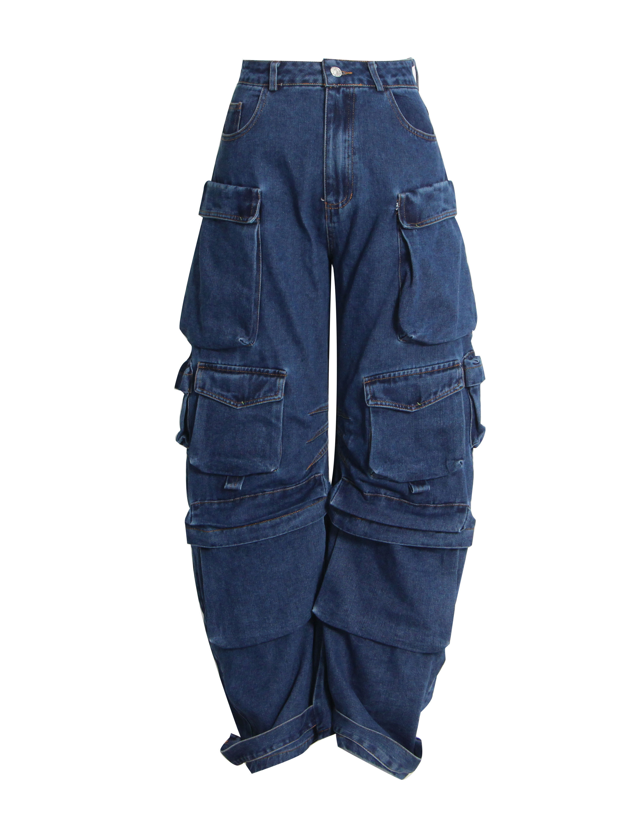 TWOTWINSTYLE Spliced Pocket Loose Casual Denim Pants