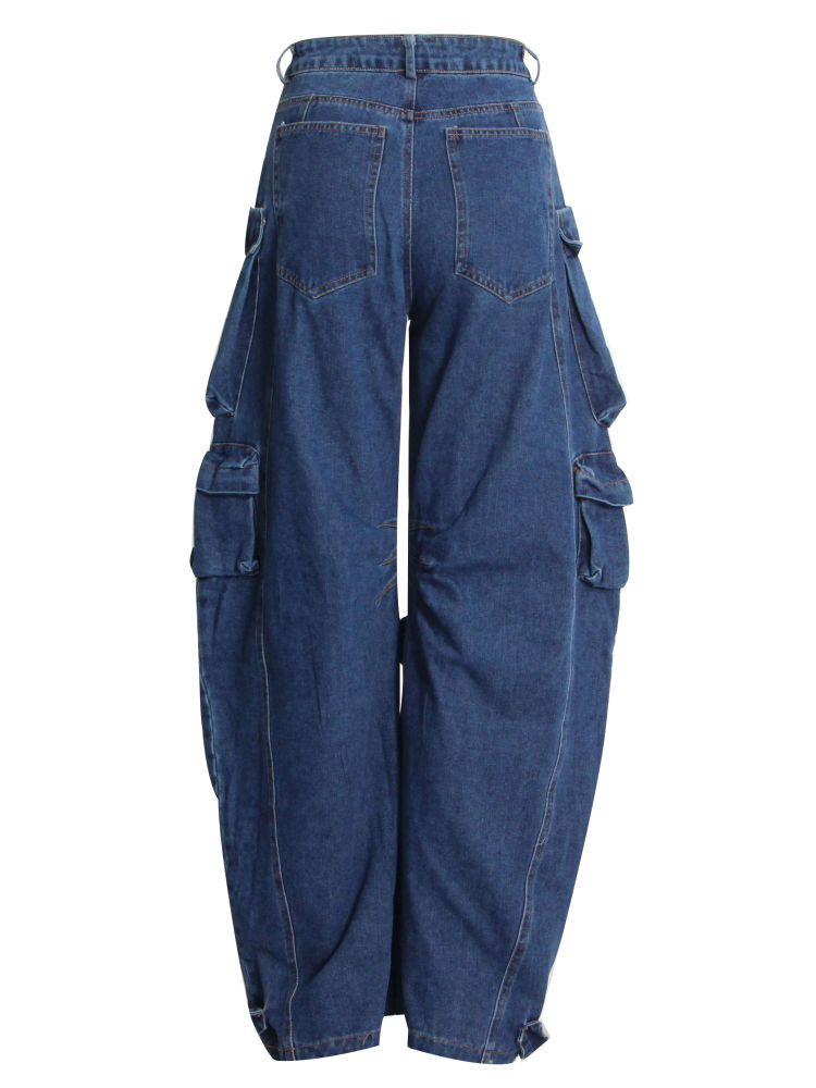 TWOTWINSTYLE Spliced Pocket Loose Casual Denim Pants