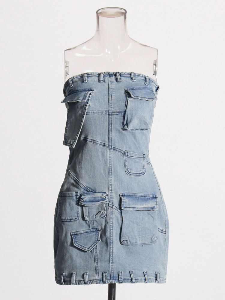 TWOTWINSTYLE Spliced Pockets Slimming Chic Irregular Dresses