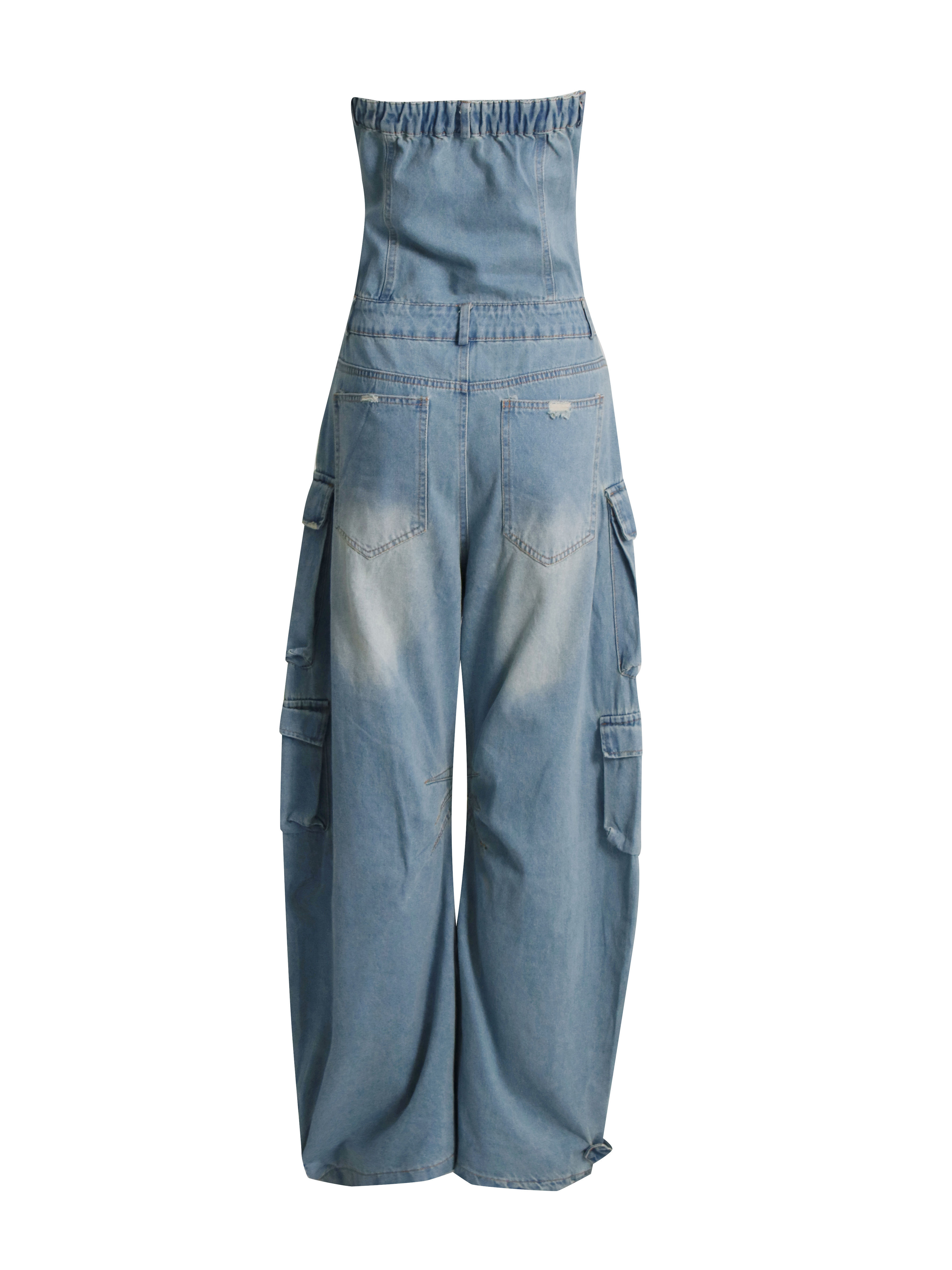 TWOTWINSTYLE Strapless Patchwork Pockets Fashion Jumpsuits
