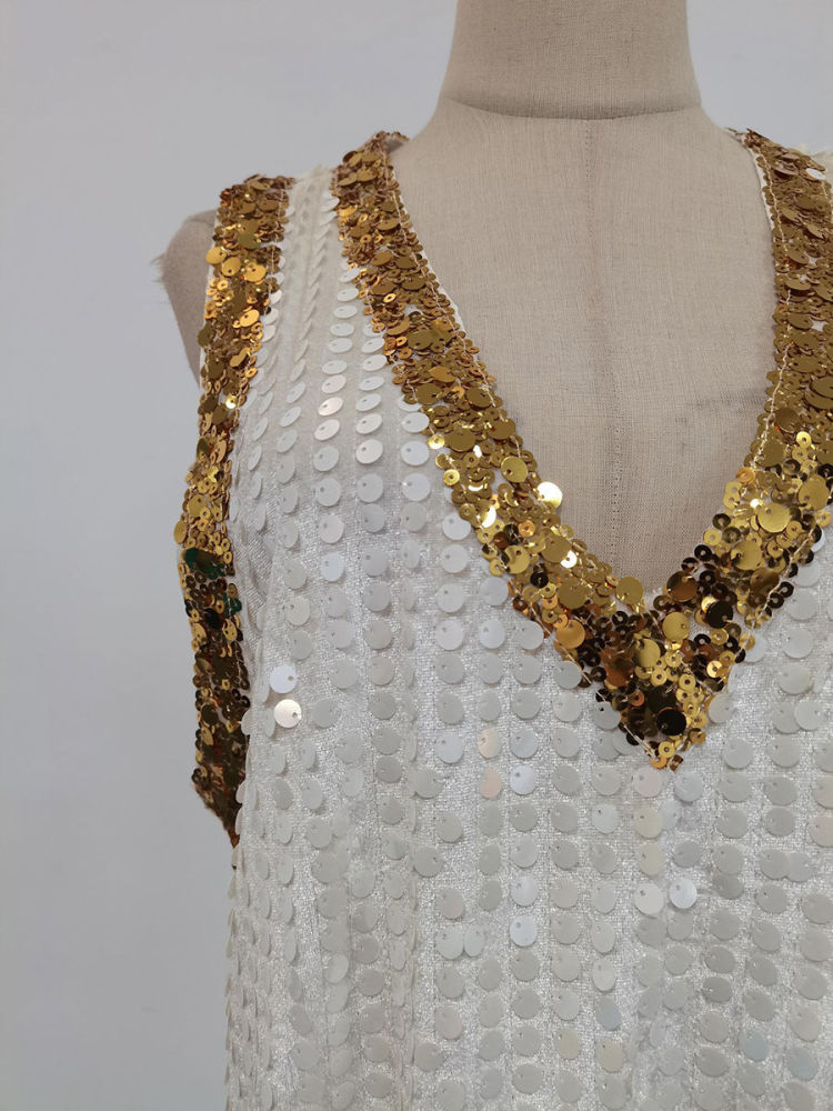 TWOTWINSTYLE Deep V-Neck Patchwork Sequins Chic Mini Dress