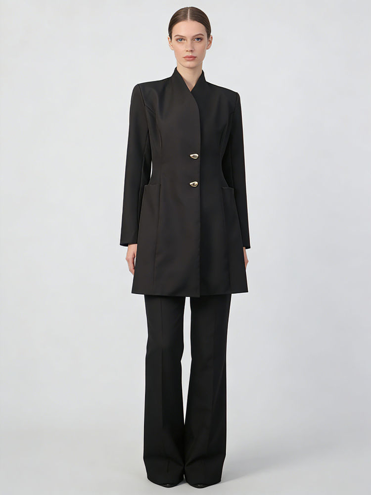TWOTWINSTYLE Stand Collar Tunic Spliced Metal Btton Mini Dress