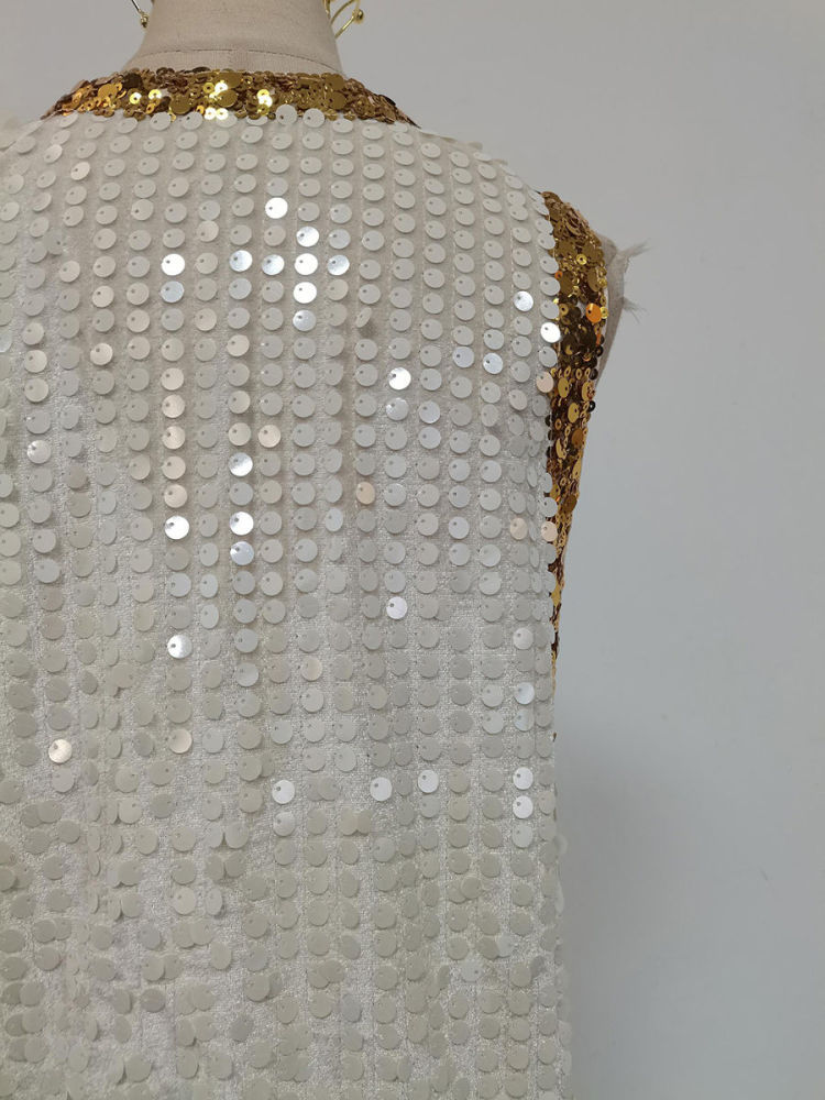 TWOTWINSTYLE Deep V-Neck Patchwork Sequins Chic Mini Dress
