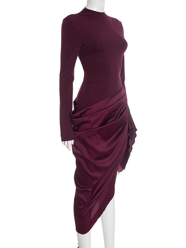 TWOTWINSTYLE Long Sleeve Asymmetrical Hem Vintage Dress