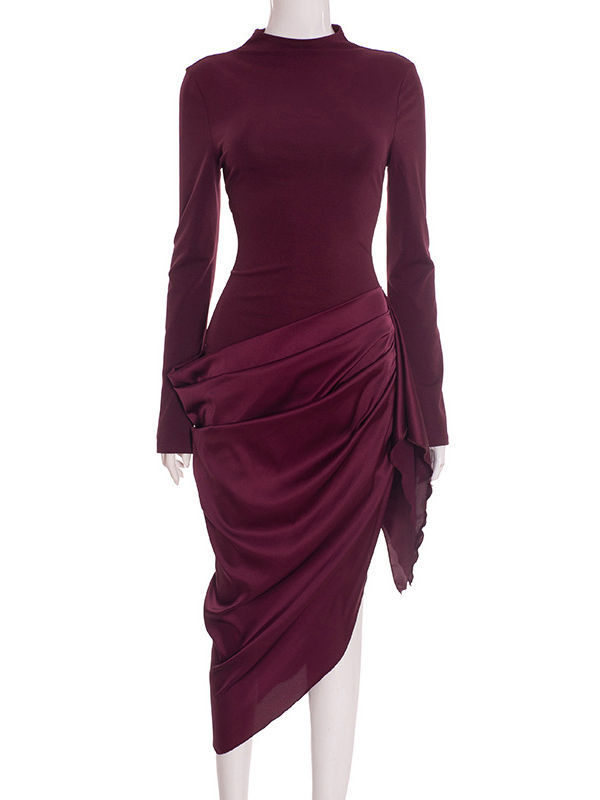 TWOTWINSTYLE Long Sleeve Asymmetrical Hem Vintage Dress