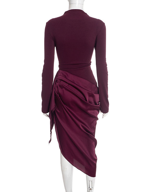 TWOTWINSTYLE Long Sleeve Asymmetrical Hem Vintage Dress