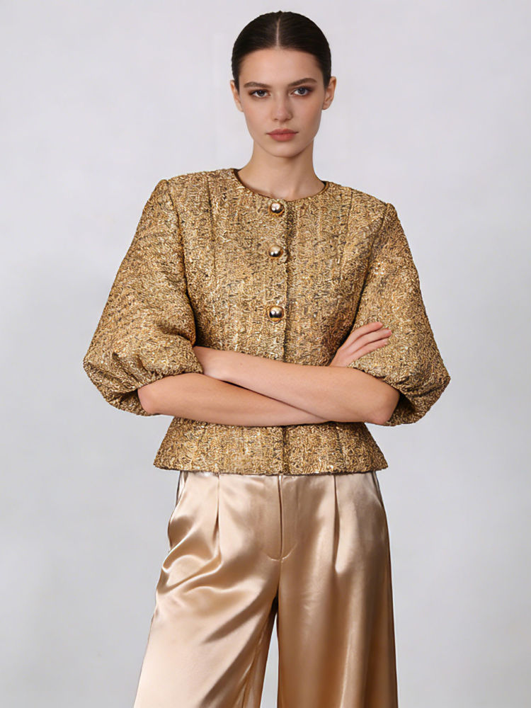 TWOTWINSTYLE Round Neck Patchwork Button Tunic Temperament Coat