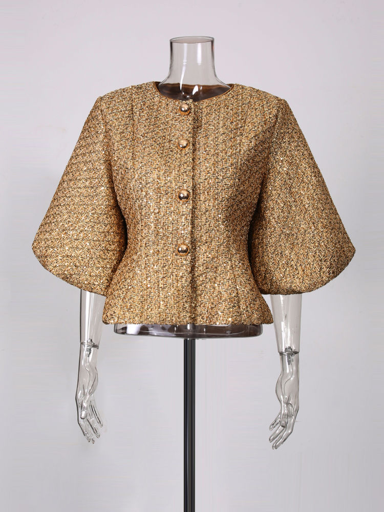TWOTWINSTYLE Round Neck Patchwork Button Tunic Temperament Coat