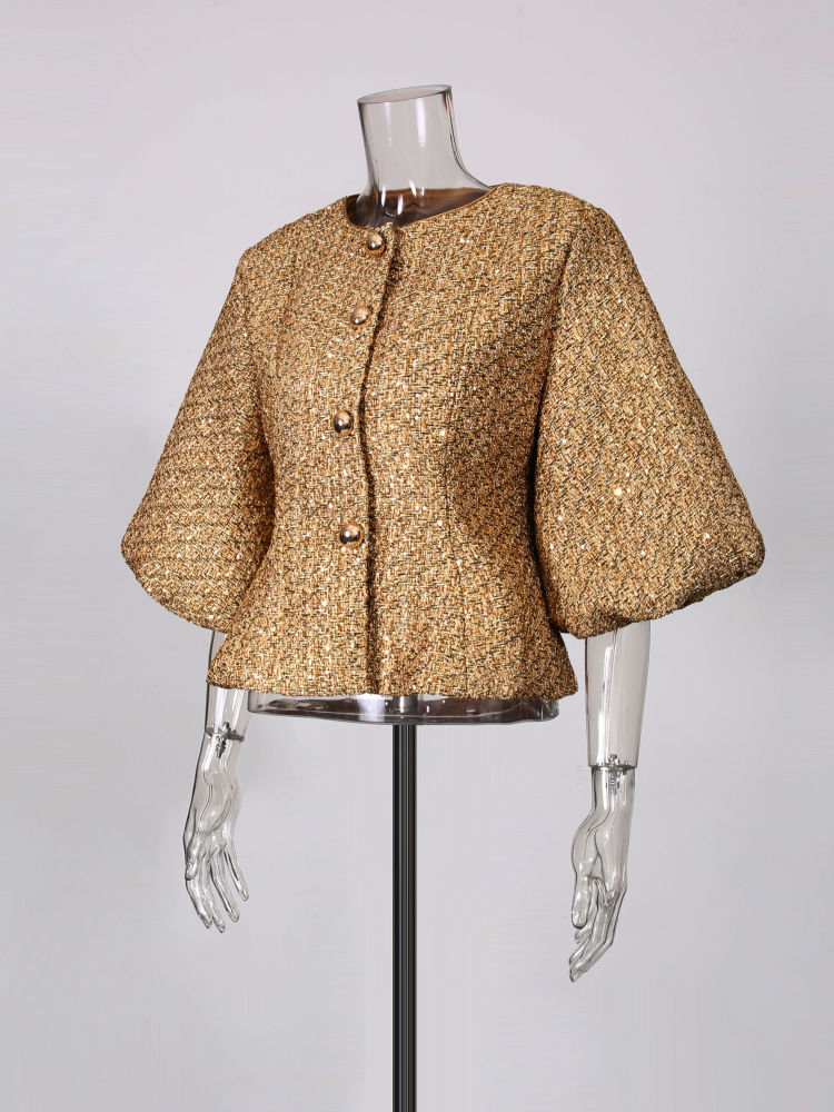 TWOTWINSTYLE Round Neck Patchwork Button Tunic Temperament Coat