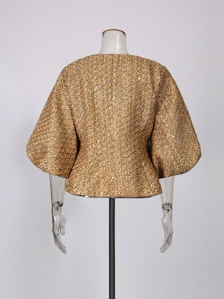TWOTWINSTYLE Round Neck Patchwork Button Tunic Temperament Coat